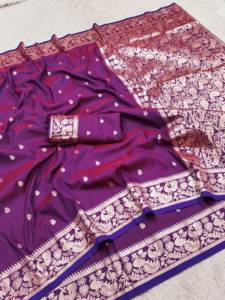 Sari en soie Banarasi traditionnel indien avec broderie Zari pour les occasions de mariage et les événements festifs, tenue pour femmes - Product Image 4