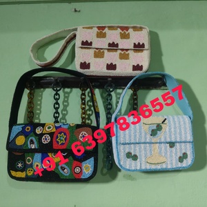 Pochette de soirée pour femme faite à la main avec perles de rocaille, broderie et bandoulière en tissu, sac à main de mariée pour mariage et fête, sac bandoulière tendance - Product Image 5