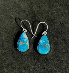 Boucles d'oreilles pendantes en cuivre naturel et turquoise, en argent sterling 925, faites à la main, bijoux fantaisie avec pierres précieuses, cadeau - Product Image 4