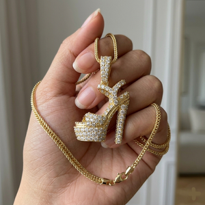 Luxury Gold Plated Diamond High Heel <b>Shoe</b> Pendant Charm Women's Gift Round Brilliant Cut G Color Lab Grown Diamonds Jewelry - Product Image 3