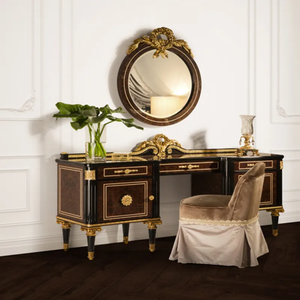 Juego de Dormitorio de Lujo Premium en Madera de Caoba Sólida, Diseño Europeo, Tallado a Mano, con Mesitas de Noche y Tocador, para Apartamento, Hotel o Villa - Product Image 3