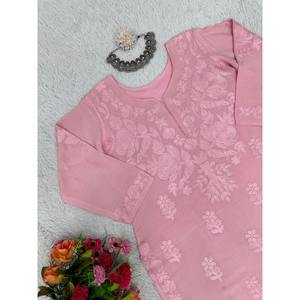 DESIGNER HEAVY RAYON CHAIN <b>STITCH</b> WORK KURTI with PALAZZO BABY <b>PINK</b> - Product Image 4