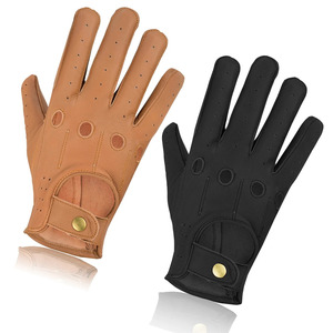 Gants de conduite en cuir à doigts entiers, unisexes, respirants, antidérapants, avec sangle de poignet réglable, toutes saisons, marron, noir, pour le cyclisme - Product Image 3