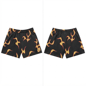 Pantalones Cortos Deportivos de Malla de Poliéster Premium de 160 GSM con Estampado de Llamas Negras para Hombre, Transpirables, con Logotipo Personalizado, Sublimación, Bordado, DTF, Serigrafía - Product Image 1