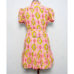 Vestido artesanal indio de algodón, elegante, de manga corta, estilo A, ecológico, con estampado floral, ideal para fiestas, regalo para novias, personalizado. - Product Image 6