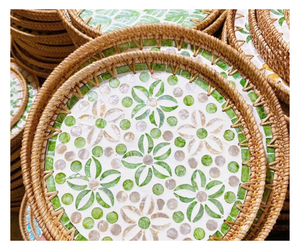 Panier de rangement en rotin naturel pour la cuisine, motif feuille verte, écologique, empilable, décoration de la maison - Product Image 1