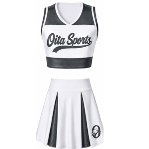 Ensemble d'uniformes de cheerleading sublimés blancs et noirs sans manches – Haut et jupe pour équipe sportive – Tenue de sport pour entraînement, performance et compétition - Product Image 1