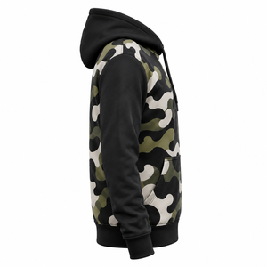 Sudadera con Capucha Personalizada de Forro Polar de Poliéster con Estampado de Camuflaje Negro Oliva por Sublimación - Product Image 3