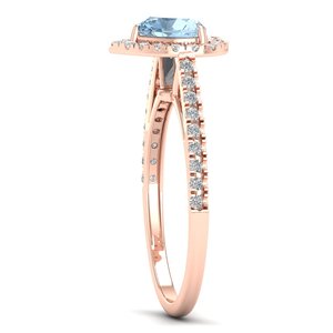 REYES Statement 14K Solid Gold IGI Certified <b>Diamond</b> Halo Ring Heart Shape 0.75 Carat Aquamarine Gemstone Fine <b>Jewelry</b> For Women - Product Image 3