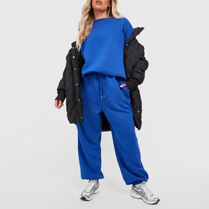 Conjunto Deportivo Casual para Mujer, Forrado de Felpa, Poliéster/Algodón, Top de Manga Larga con Cuello Redondo y Pantalones - Product Image 3