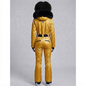 Combinaison de ski imperméable et isolante pour homme avec logo personnalisé, capuche en fausse fourrure, une pièce, polyester/coton 240g, combinaison de snowboard d'hiver, OEM ODM - Product Image 4