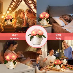 Rechargeable Cordless Roses Flower Touch Table Lamp 3-Colour Dimming <b>Small</b> Night <b>Light</b> for Festival Home Decor Housewarming - Product Image 2