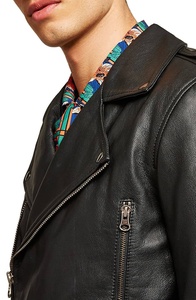 Unisex Premium Genuine Leather <b>Racer</b> <b>Jacket</b> Slim Fit Stand Collar Vintage Distressed Motorcycle Streetwear Windproof Breathable - Product Image 3