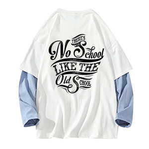 Camisetas de Hombre al por Mayor, 100% Algodón Jersey, Estampadas, de Doble Capa en las Mangas, Cuello Redondo, Estilo Urbano con Patrón Sólido - Product Image 6