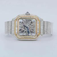 Montre de luxe à boîtier carré sertie de diamants en moissanite et de cristaux de saphir, mouvement à quartz ETA, bracelet personnalisé en acier inoxydable de 20 mm