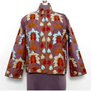 Veste Courte Décontractée pour Femme, Broderie Florale Boutonnée, Faite Main, Écologique, Style Plage, Hiver - Product Image 1