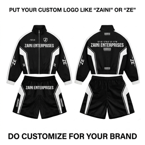 ชุดเซ็ตเสื้อแจ็คเก็ตกันลมและกางเกงขาสั้นผู้ชาย ZAINI รุ่นพรีเมียมลำลองสำหรับฤดูหนาว ผ้าถักโพลีเอสเตอร์ทาสลอนสีแดง แต่งแถบสีตัดกัน พร้อมลายปัก - Product Image 1