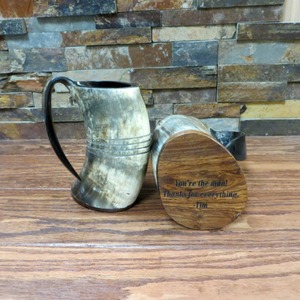 Mug à bière en corne naturelle, écologique, fait main, avec poignée courbée, design rustique, Rehman Craft, pour mariage, usage domestique, Uttar - Product Image 6