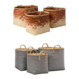 Vietnam Handmade Flush Color Bamboo <b>Basket</b> Set Storage Bins Laundry Kitchen Organizer with <b>Handles</b> Portable Multifunction - Product Image 2