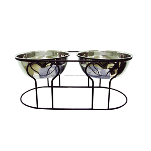 Bol rehausseur pour chiens, bol surélevé avec support d'os pour chiens, Double bols à aliments et eau en acier inoxydable et Style demi-os - Product Image 2