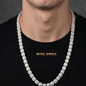 Collier chaîne tennis micro-incrusté, chaîne à maillons, style hip-hop, bijoux en argent avec diamants moissanite pour hommes et femmes - Product Image 1