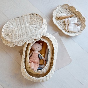 Handwoven Scalloped <b>Basket</b> Set Of 2 Elegant <b>Wicker</b> <b>Basket</b> <b>Storage</b> with Scallop Edge Lid Nursery <b>Storage</b> Clothing Organizing - Product Image 3