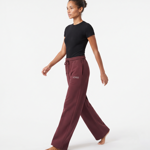 Pantalon de jogging personnalisé pour femme, taille à cordon, coupe large, décontracté, couleur unie, fabricant de vêtements - Product Image 2