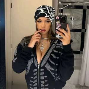 Bonnet tricoté automne-hiver, design flamme araignée et crâne, style européen et américain, pour hommes et femmes, tendance hip-hop, chaud et élégant - Product Image 4