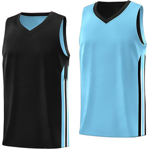 Unisex V-Neck Sleeveless Basketball Jersey Moisture Wicking <b>Mesh</b> Tank <b>Top</b> Regular Fit All Seasons Black and Light <b>Blue</b> 2027 - Product Image 1