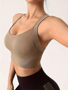 Women's Seamless <b>Cross</b> Back Sports Bra | Crisscross Strap Workout Crop <b>Top</b> | Nylon Spandex Padded Gym Fitness Activewear - Product Image 2