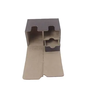 双袖磁锁卡牌盒皮革外部光滑织物衬里辅助储物抽屉可定制