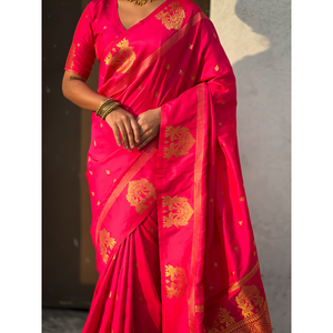 Elite Weaves Pink Soft <b>Silk</b> Traditional Zari Woven Saree Elegant Scarf and <b>Shawl</b> 600g - Product Image 2