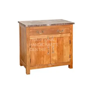 Antiques Wooden Side Board 1 Drawer & 2 Doors with Galvanized Sheet Top Living Room Storage Office Decoration Best Quality