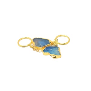 Porte-clés en tranche d'agate bleue de haute qualité, cristaux de pierres semi-précieuses pour la guérison, boules de pierres précieuses métaphysiques, vente en gros - Product Image 1