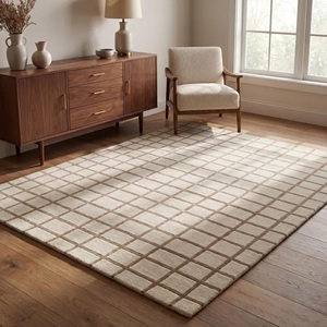 Tapis à carreaux moderne, tissé à la main, doux et moelleux, antidérapant, pour salon, chambre, bureau, hôtel, décoration - Product Image 1