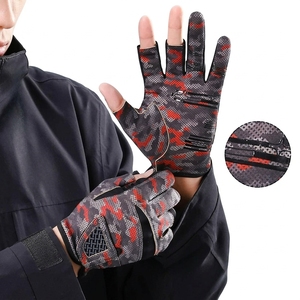 Fishing <b>Gloves</b> Half Finger Gray <b>Red</b> Camo Synthetic Breathable Hook And Loop Closure Unisex All Seasons - Product Image 5