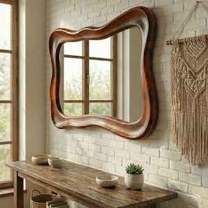 Miroir mural en bois au design soleil éclatant, miroir mural artistique en bois pour la décoration intérieure créative, article de miroir suspendu en gros - Product Image 3