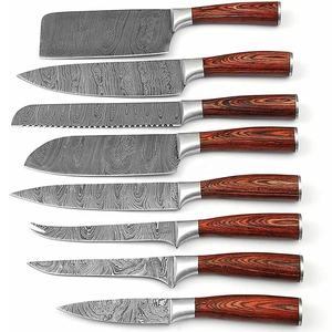8 Piece Damascus steel <b>knife</b> <b>set</b> Handmade wood handle <b>knives</b> <b>Sharp</b> straight edge blades 6-7.9in carbon steel <b>knives</b> - Product Image 2