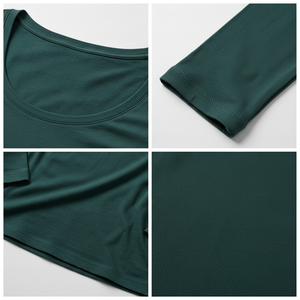 Women's Fall Season Scoop Neck Long Sleeve Top Fitted Cotton <b>Blend</b> Soft Fabric Plain Color OEM Wholesale Pakistan Supplier - Product Image 5