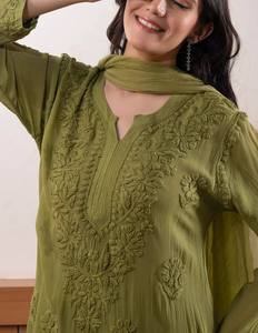Elegant Faux Georgette Embroidered Kurta Palazzo Set with Dupatta – Festive & Party Wear Collection - Product Image 3