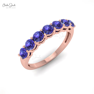 Anillo de Boda de Media Eternidad con Tanzanita, Piedra de Nacimiento de Diciembre, en Oro Fino de 14K con Sello de Calidad, del Fabricante Líder Chordia Jewels - Product Image 1