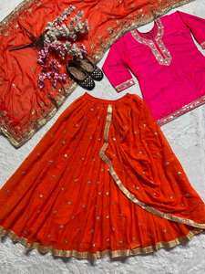 Traje Salwar Lehenga de Seda Georgette con Bordado Pesado de Lentejuelas de 5mm para Mujer, Ideal para Bodas/Fiestas, de Secado Rápido - Product Image 4