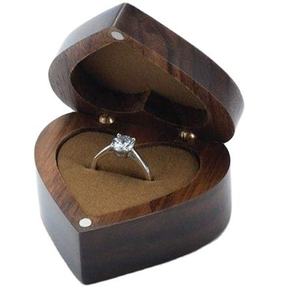 Premium Heart-Shaped Wooden <b>Ring</b> <b>Box</b> for Wedding Engagement or <b>Proposal</b> with Velvet Lining and Choice of Mango or Pine Wood - Product Image 3