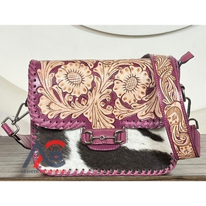 Custom Logo Hand Tooled Leather Women's Saddle Shoulder Bag Durable Lightweight Portable Genuine Cowhide Leather Handbag Purse - Product Image 1
