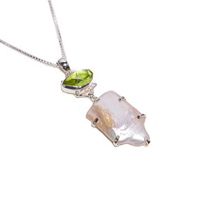 Women's 925 Sterling Silver <b>Pendant</b> <b>Peridot</b> Baroque Pearl Handmade Fine Silver Cute Religious Gift Bulk Wholesale Suppliers - Product Image 1