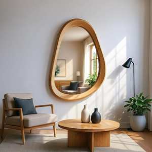Espejo de Pared Grande con Forma de Huevo, de Madera Sólida, Moderno, Orgánico, Asimétrico, con Marco de Madera, Espejo Decorativo para Sala de Estar, Arte Decorativo de Pared - Product Image 1