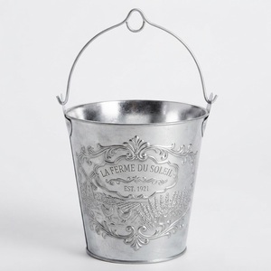 Export Quality Galvanized Metal <b>Bucket</b> Planter Embossed Vintage <b>Tin</b> Flower Pot with Handle Antique Farmhouse Zinc Garden Pail - Product Image 1
