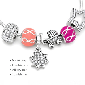 925 Sterling <b>Silver</b> <b>Charm</b> <b>Bracelet</b> with Star, Baby Carriage, and Infinity Beads CZ stone - Product Image 2