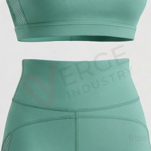 <b>Women</b> Asymmetric One Shoulder Crop <b>Top</b> High Waist <b>Mesh</b> Leggings Yoga 2 Piece Set Mint Green - Product Image 5