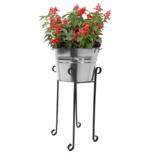 Jardinière en métal de qualité supérieure avec revêtement en poudre noire et support en bois, décoration moderne pour l'intérieur et l'extérieur, pots de fleurs ronds pour la maison et le jardin - Product Image 6